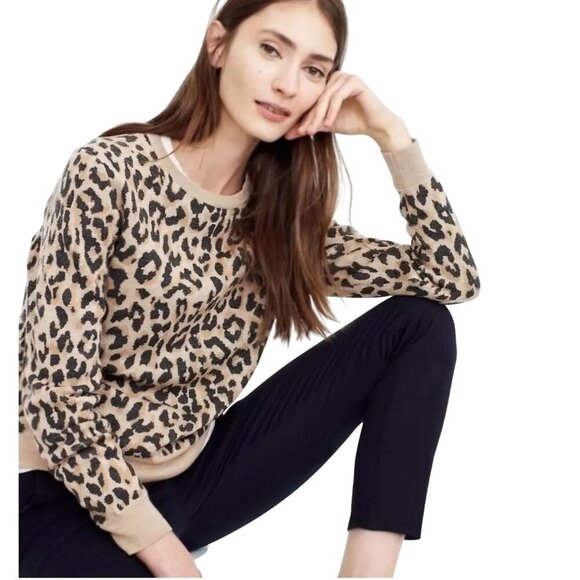 J. Crew Merino Wool Leopard Crewneck Sweater Size XS - Picture 1 of 7